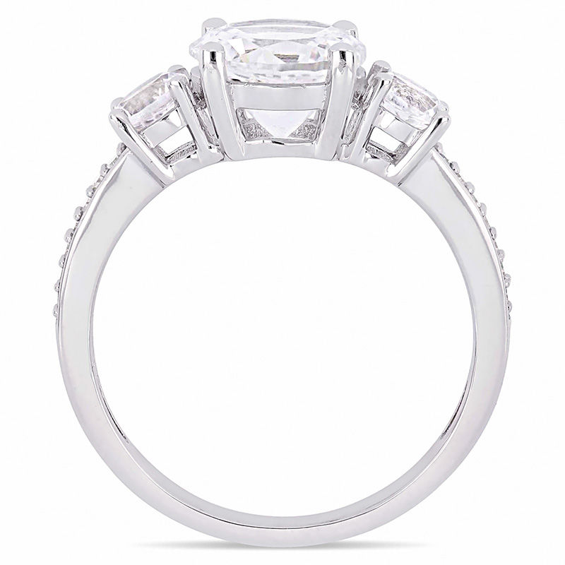 Lab-Created White Sapphire and 0.07 CT. T.W. Diamond Three Stone Engagement Ring in 10K White Gold|Peoples Jewellers