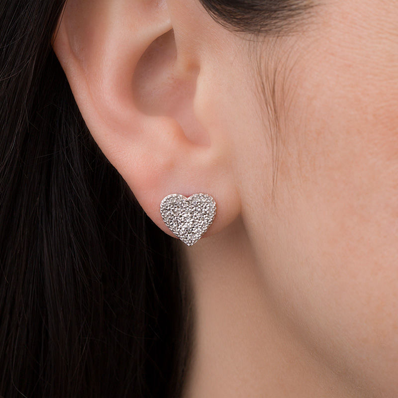 0.09 CT. T.W. Composite Diamond Heart Pendant and Stud Earrings Set in Sterling Silver|Peoples Jewellers