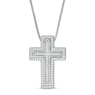 Convertibilities 0.29 CT. T.W. Diamond Cross Three-in-One Pendant in Sterling Silver