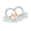 Thumbnail Image 0 of Convertibilities 0.119 CT. T.W. Diamond Heartbeat and Heart Three-in-One Ring in Sterling Silver and 10K Rose Gold