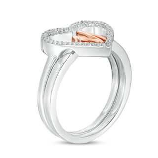 Convertibilities 0.119 CT. T.W. Diamond Heartbeat and Heart Three-in-One Ring in Sterling Silver and 10K Rose Gold