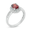 Oval Garnet and Lab-Created White Sapphire Frame Vintage-Style Ring in Sterling Silver