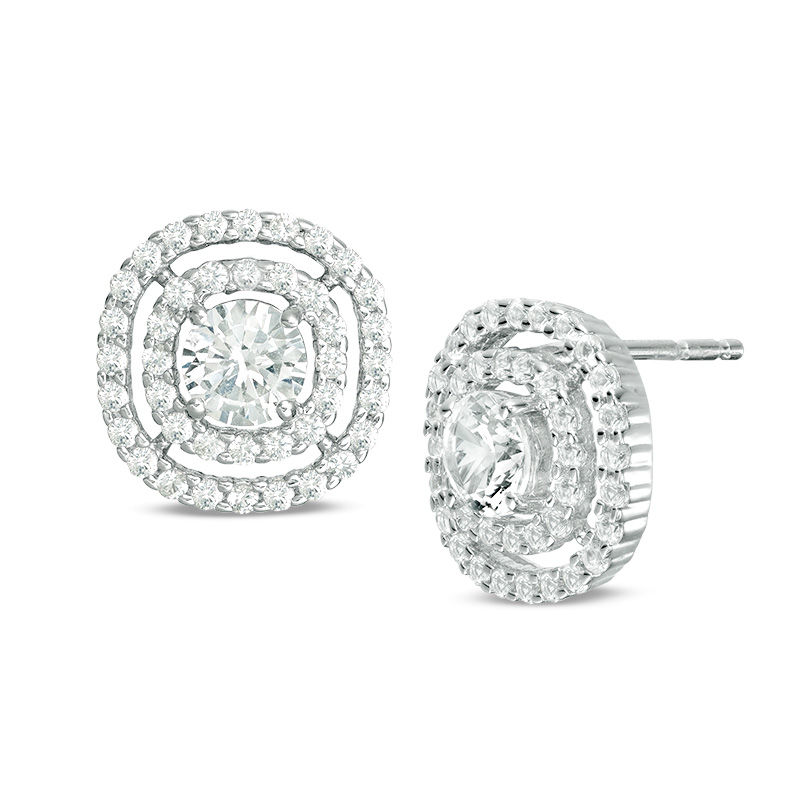 5.0mm Lab-Created White Sapphire Double Cushion Frame Stud Earrings in Sterling Silver