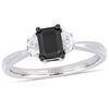 Thumbnail Image 0 of 0.70 CT. Emerald-Cut Black Diamond and White Sapphire Three Stone Engagement Ring in 10K White Gold