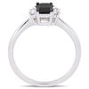 Thumbnail Image 3 of 0.70 CT. Emerald-Cut Black Diamond and White Sapphire Three Stone Engagement Ring in 10K White Gold