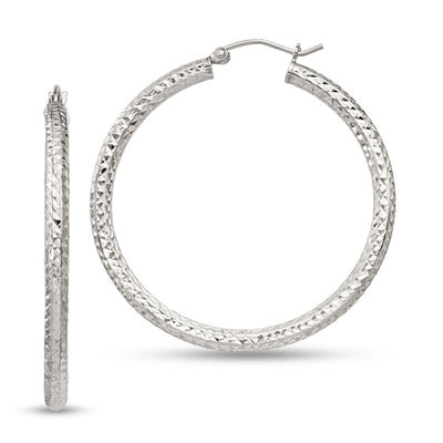 40.0mm Diamond-Cut Hoop Earrings in Sterling Silver