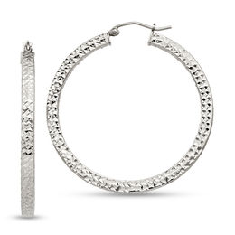 3.0 x 40.0mm Diamond-Cut Square-Edge Hoop Earrings in Sterling Silver