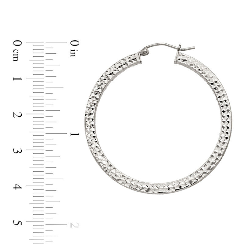 3.0 x 40.0mm Diamond-Cut Square-Edge Hoop Earrings in Sterling Silver