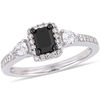 Thumbnail Image 0 of 0.90 CT. T.W. Emerald-Cut Enhanced Black and White Sapphire Three Stone Frame Engagement Ring in 10K White Gold