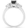 Thumbnail Image 2 of 0.90 CT. T.W. Emerald-Cut Enhanced Black and White Sapphire Three Stone Frame Engagement Ring in 10K White Gold