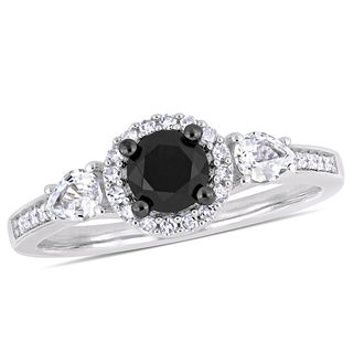 0.60 CT. T.W. Black Diamond and White Sapphire Three Stone Frame Engagement Ring in 10K White Gold