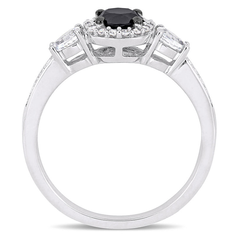 0.60 CT. T.W. Black Diamond and White Sapphire Three Stone Frame Engagement Ring in 10K White Gold|Peoples Jewellers