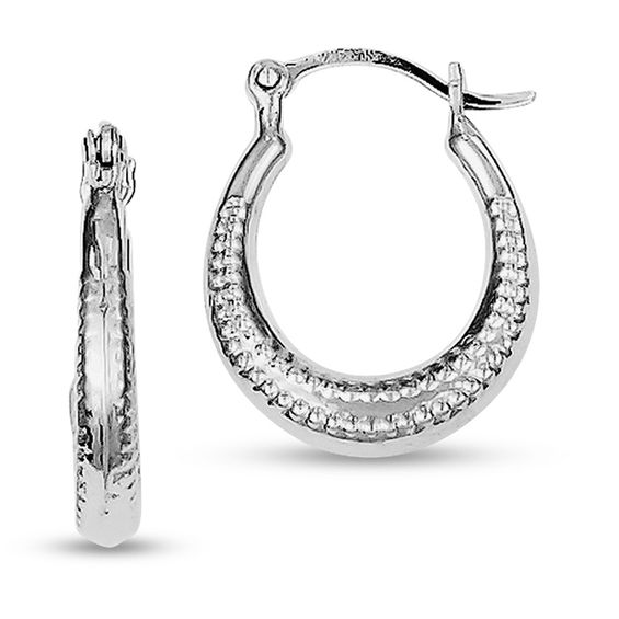 2.0 x 12.0mm Textured Hoop Earrings in Sterling Silver