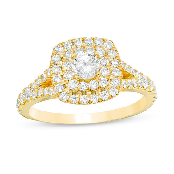 0.95 CT. T.W. Diamond Double Cushion Frame Engagement Ring in 10K Gold