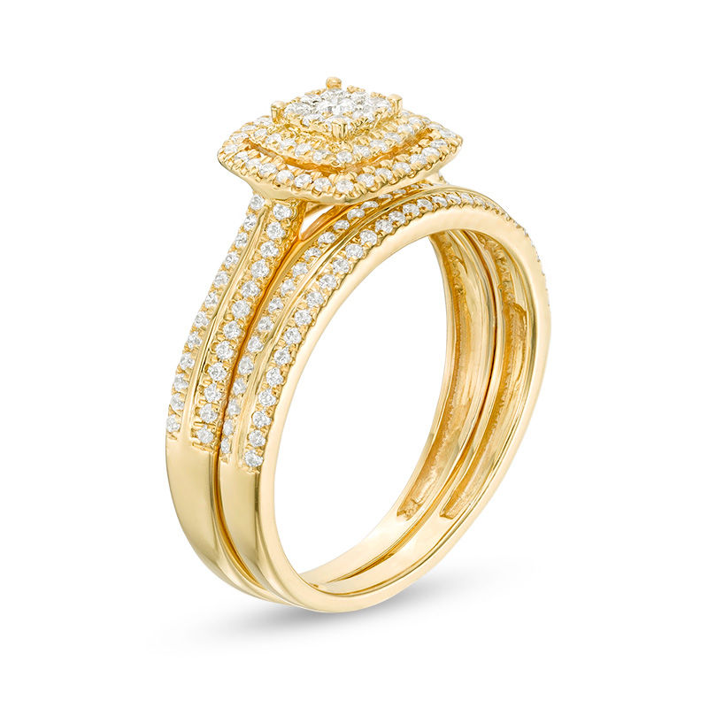 0.45 CT. T.W. Composite Diamond Double Cushion Frame Bridal Set in 10K Gold|Peoples Jewellers
