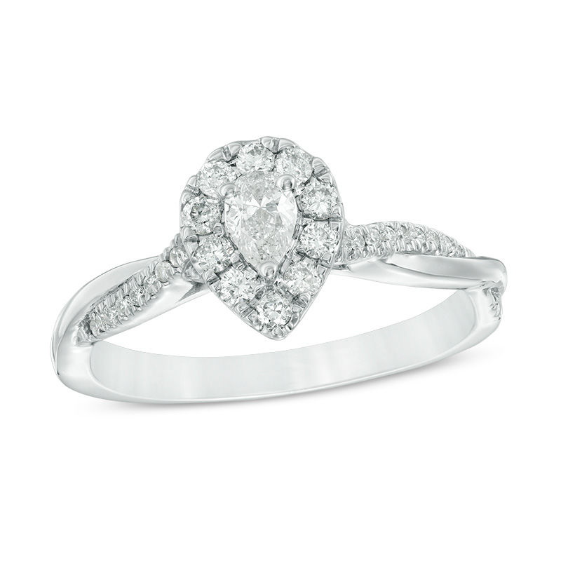 0.40 CT. T.W. Pear-Shaped Diamond Frame Twist Engagement in 10K White Gold|Peoples Jewellers