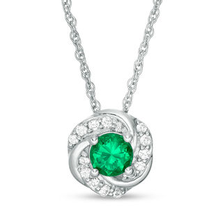 4.5mm Lab-Created Emerald and White Sapphire Swirl Frame Pendant in Sterling Silver