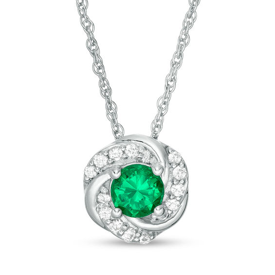 4.5mm Lab-Created Emerald and White Sapphire Swirl Frame Pendant in Sterling Silver