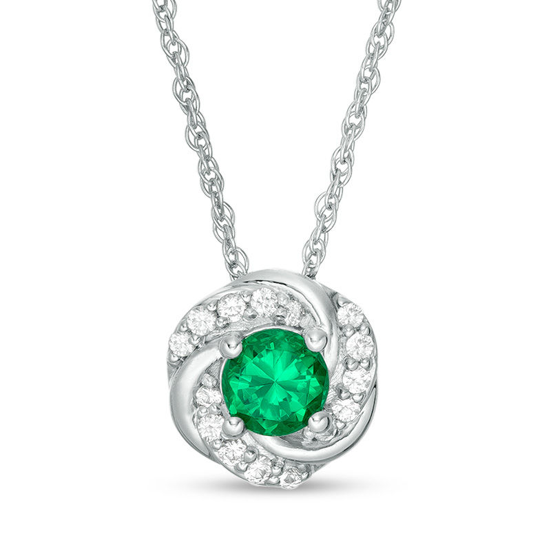 4.5mm Lab-Created Emerald and White Sapphire Swirl Frame Pendant in Sterling Silver|Peoples Jewellers