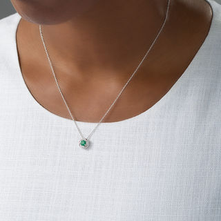 4.5mm Lab-Created Emerald and White Sapphire Swirl Frame Pendant in Sterling Silver