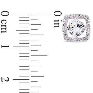 5.0mm Lab-Created White Sapphire and 0.072 CT. T.W. Diamond Cushion Frame Stud Earrings in 10K White Gold