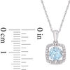 6.0mm Sky Blue Topaz and 0.10 CT. T.W. Diamond Cushion Frame Pendant in 10K White Gold - 17"