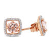 Thumbnail Image 1 of 5.0mm Morganite and 0.072 CT. T.W. Diamond Cushion Frame Stud Earrings in 10K Rose Gold