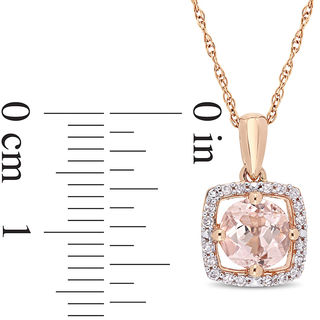 6.0mm Morganite and 0.10 CT. T.W. Diamond Cushion Frame Pendant in 10K Rose Gold - 17"