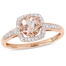 6.0mm Morganite and 0.144 CT. T.W. Diamond Cushion Frame Ring in 10K Rose Gold