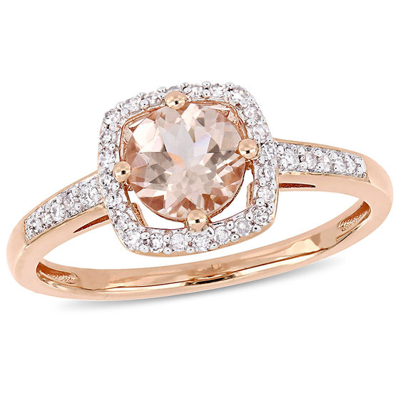 6.0mm Morganite and 0.144 CT. T.W. Diamond Cushion Frame Ring in 10K Rose Gold