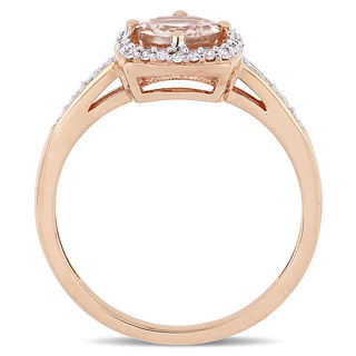 6.0mm Morganite and 0.144 CT. T.W. Diamond Cushion Frame Ring in 10K Rose Gold