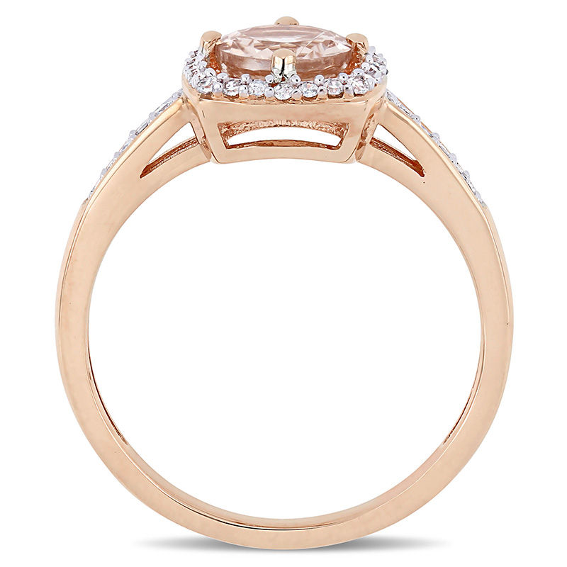 6.0mm Morganite and 0.144 CT. T.W. Diamond Cushion Frame Ring in 10K Rose Gold|Peoples Jewellers