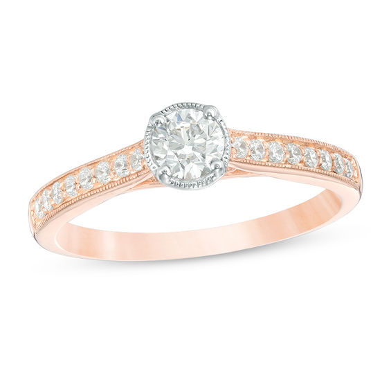 0.45 CT. T.W. Diamond Vintage-Style Engagement Ring in 10K Rose Gold