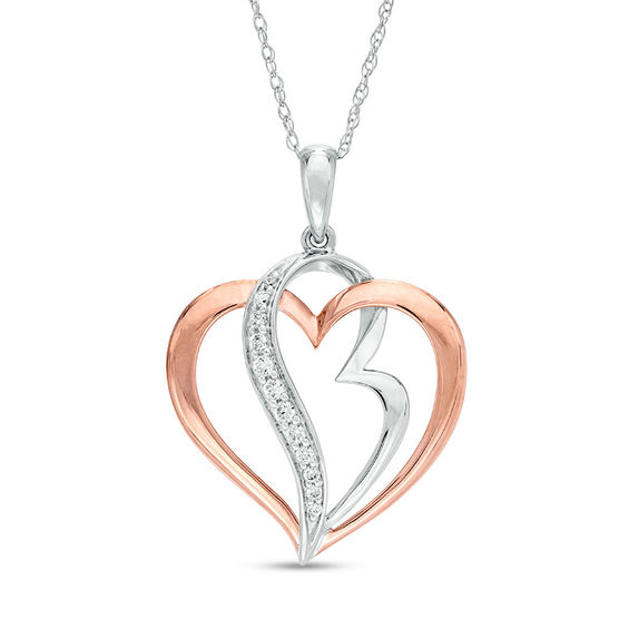 0.10 CT. T.W. Diamond Double Heart Pendant in 10K Two-Tone Gold