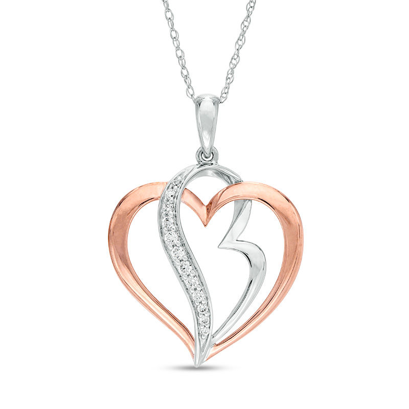 0.10 CT. T.W. Diamond Double Heart Pendant in 10K Two-Tone Gold|Peoples Jewellers