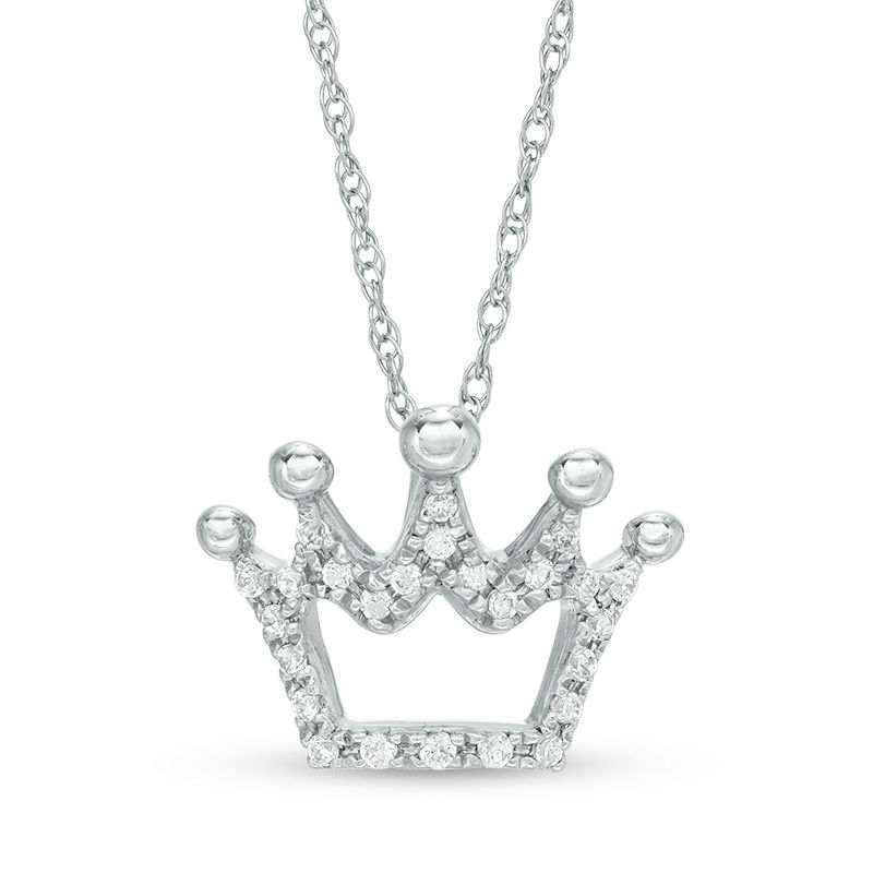 0.10 CT. T.W. Diamond Crown Pendant in 10K White Gold