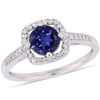 Thumbnail Image 1 of 6.0mm Lab-Created Blue Sapphire and 0.144 CT. T.W. Diamond Cushion Frame Ring in 10K White Gold