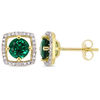 Thumbnail Image 0 of 5.0mm Lab-Created Emerald and 0.072 CT. T.W. Diamond Cushion Frame Stud Earrings in 10K Gold