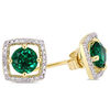 Thumbnail Image 1 of 5.0mm Lab-Created Emerald and 0.072 CT. T.W. Diamond Cushion Frame Stud Earrings in 10K Gold