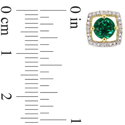 5.0mm Lab-Created Emerald and 0.072 CT. T.W. Diamond Cushion Frame Stud Earrings in 10K Gold