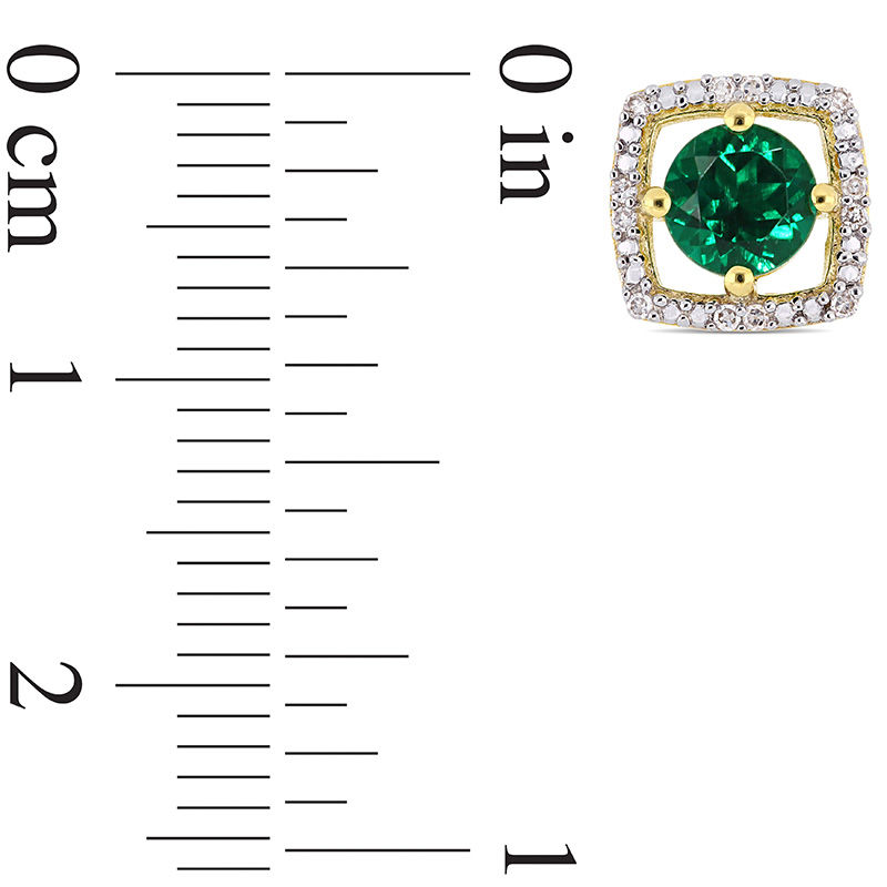 5.0mm Lab-Created Emerald and 0.072 CT. T.W. Diamond Cushion Frame Stud Earrings in 10K Gold