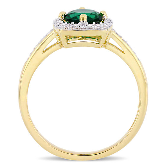 6.0mm Lab-Created Emerald and 0.144 CT. T.W. Diamond Cushion Frame Ring in 10K Gold