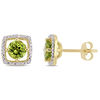 5.0mm Peridot and 0.072 CT. T.W. Diamond Cushion Frame Stud Earrings in 10K Gold