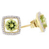 Thumbnail Image 2 of 5.0mm Peridot and 0.072 CT. T.W. Diamond Cushion Frame Stud Earrings in 10K Gold