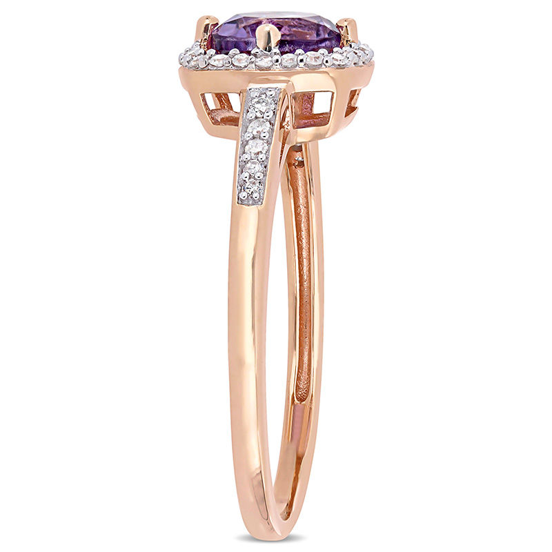 6.0mm Amethyst and 0.144 CT. T.W. Diamond Cushion Frame Ring in 10K Rose Gold|Peoples Jewellers