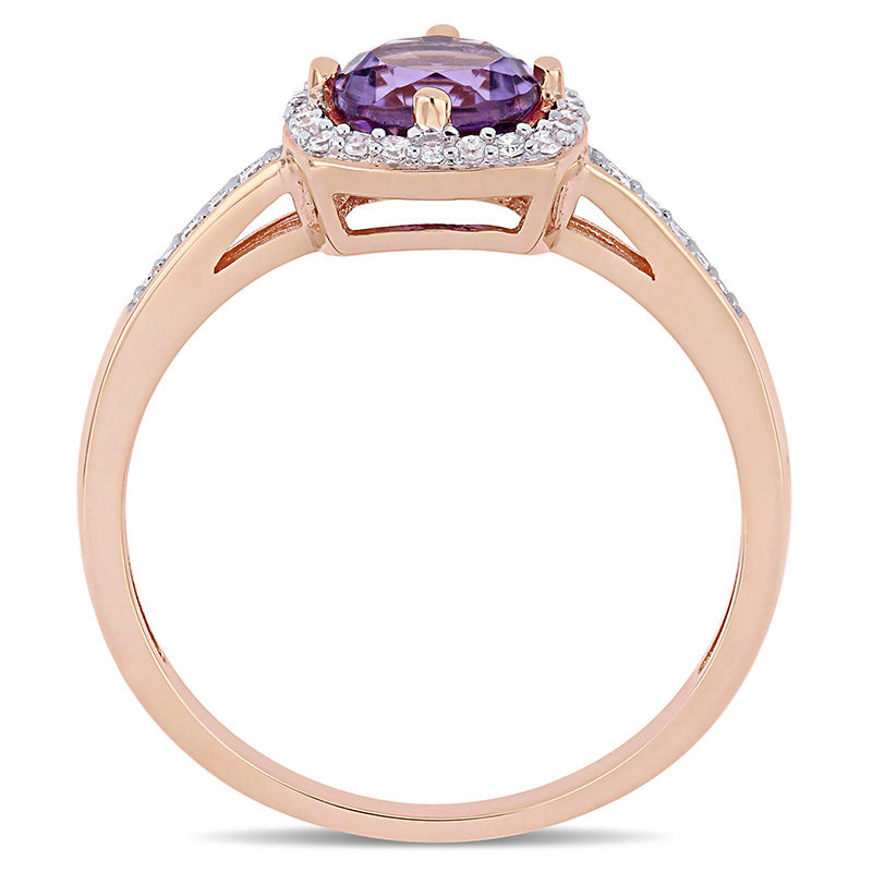 6.0mm Amethyst and 0.144 CT. T.W. Diamond Cushion Frame Ring in 10K Rose Gold|Peoples Jewellers