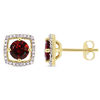 Thumbnail Image 0 of 5.0mm Garnet and 0.072 CT. T.W. Diamond Cushion Frame Stud Earrings in 10K Gold