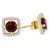 5.0mm Garnet and 0.072 CT. T.W. Diamond Cushion Frame Stud Earrings in 10K Gold