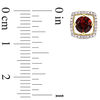 Thumbnail Image 2 of 5.0mm Garnet and 0.072 CT. T.W. Diamond Cushion Frame Stud Earrings in 10K Gold