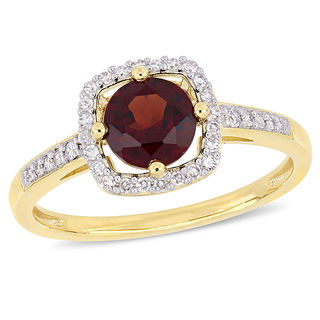 6.0mm Garnet and 0.144 CT. T.W. Diamond Cushion Frame Ring in 10K Gold